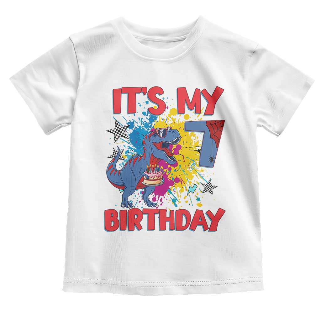 Dino Spider Its My 7th Birthday Toddler T Shirt Dinosaur Gift For Boys