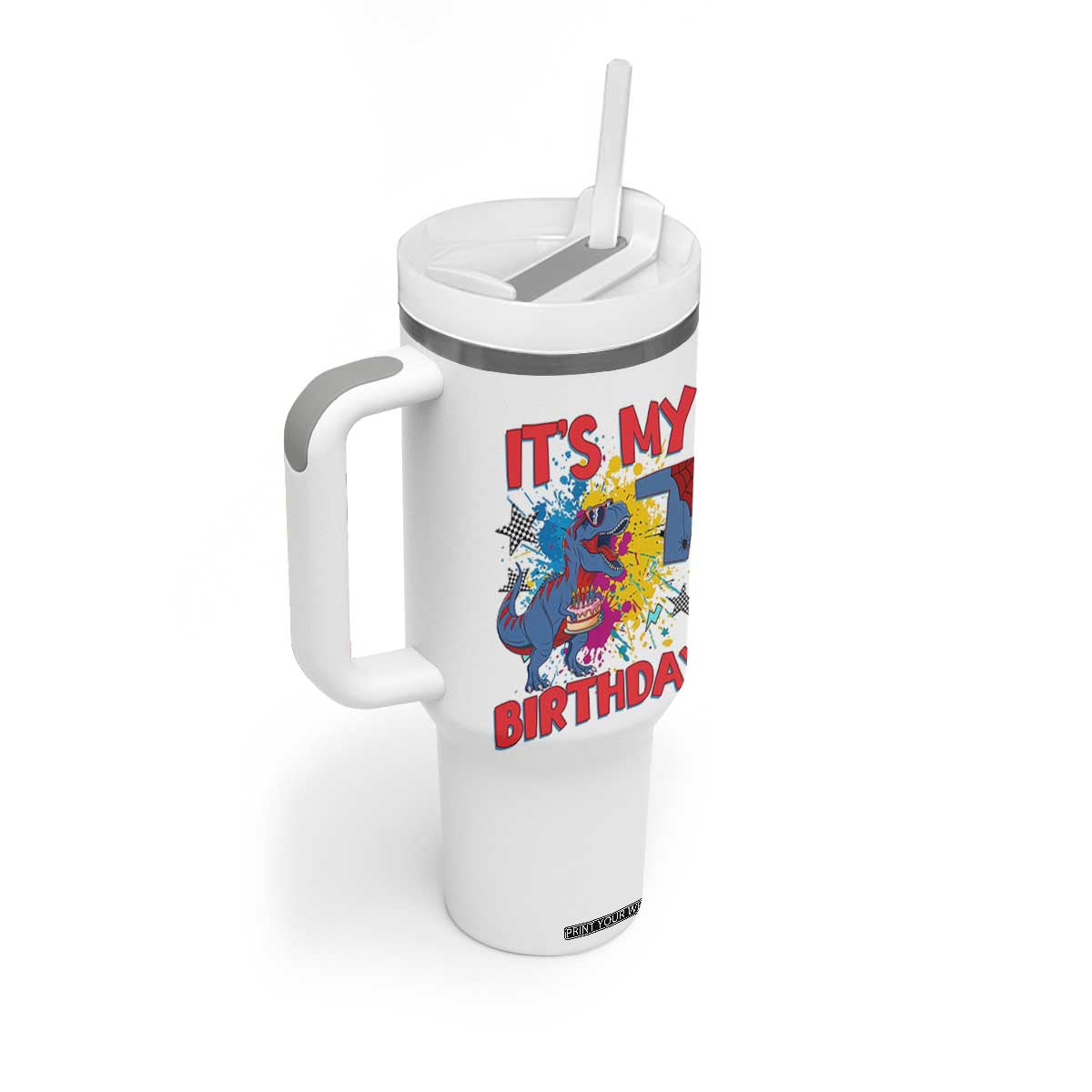 Dino Spider Its My 7th Birthday Tumbler With Handle Dinosaur Gift For Boys TS12 Print Your Wear