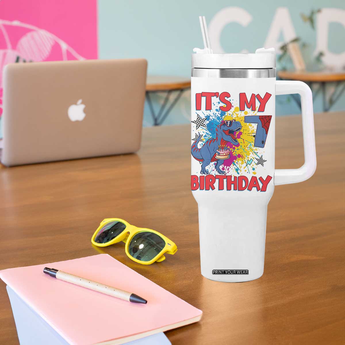 Dino Spider Its My 7th Birthday Tumbler With Handle Dinosaur Gift For Boys TS12 Print Your Wear