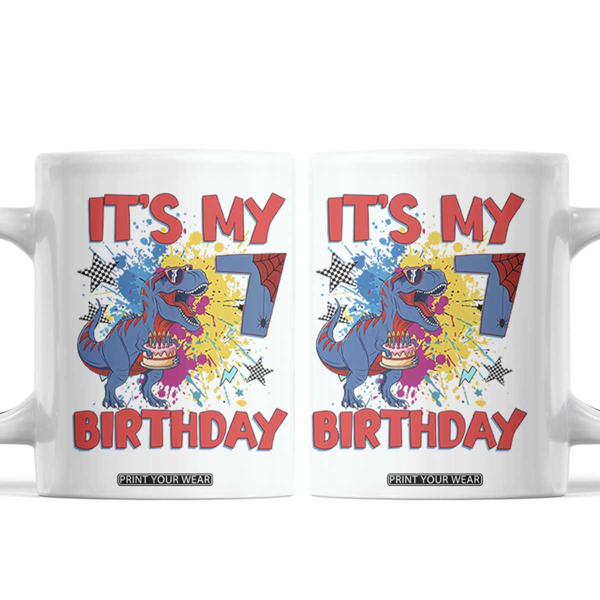 Dino Spider Its My 7th Birthday Coffee Mug Dinosaur Gift For Boys TS12 White Print Your Wear