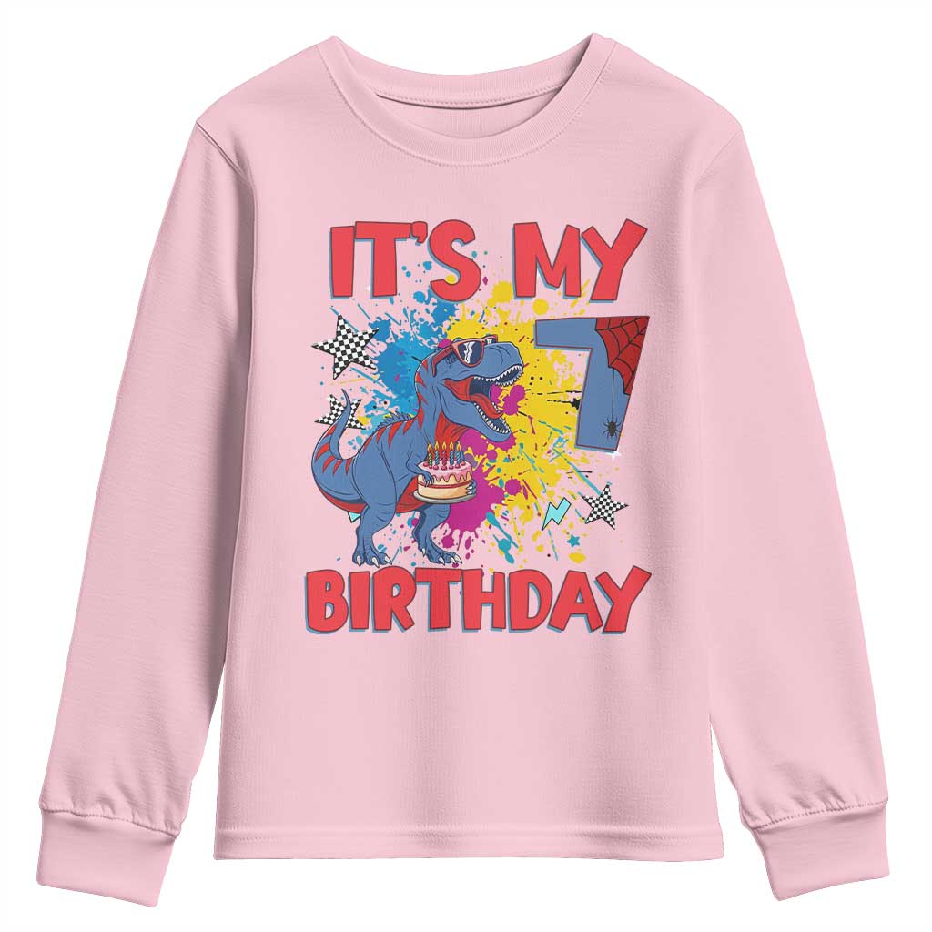 Dino Spider Its My 7th Birthday Youth Sweatshirt Dinosaur Gift For Boys