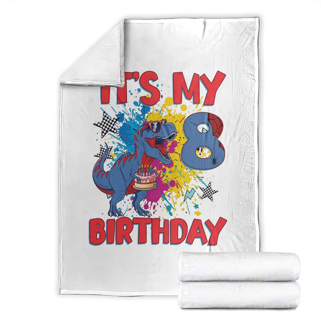 Dino Spider Its My 8th Birthday Throw Blanket Dinosaur Gift For Boys TS12 White Print Your Wear