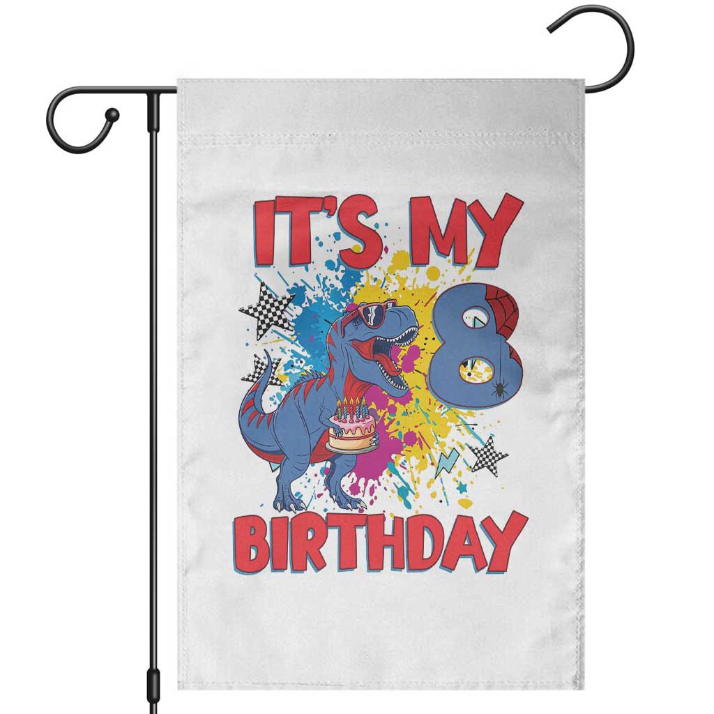 Dino Spider Its My 8th Birthday Garden Flag Dinosaur Gift For Boys TS12 White Print Your Wear
