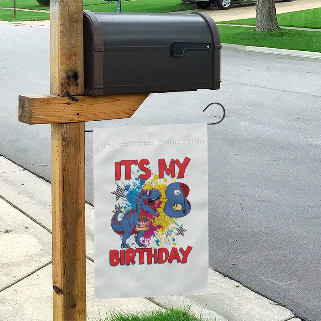 Dino Spider Its My 8th Birthday Garden Flag Dinosaur Gift For Boys