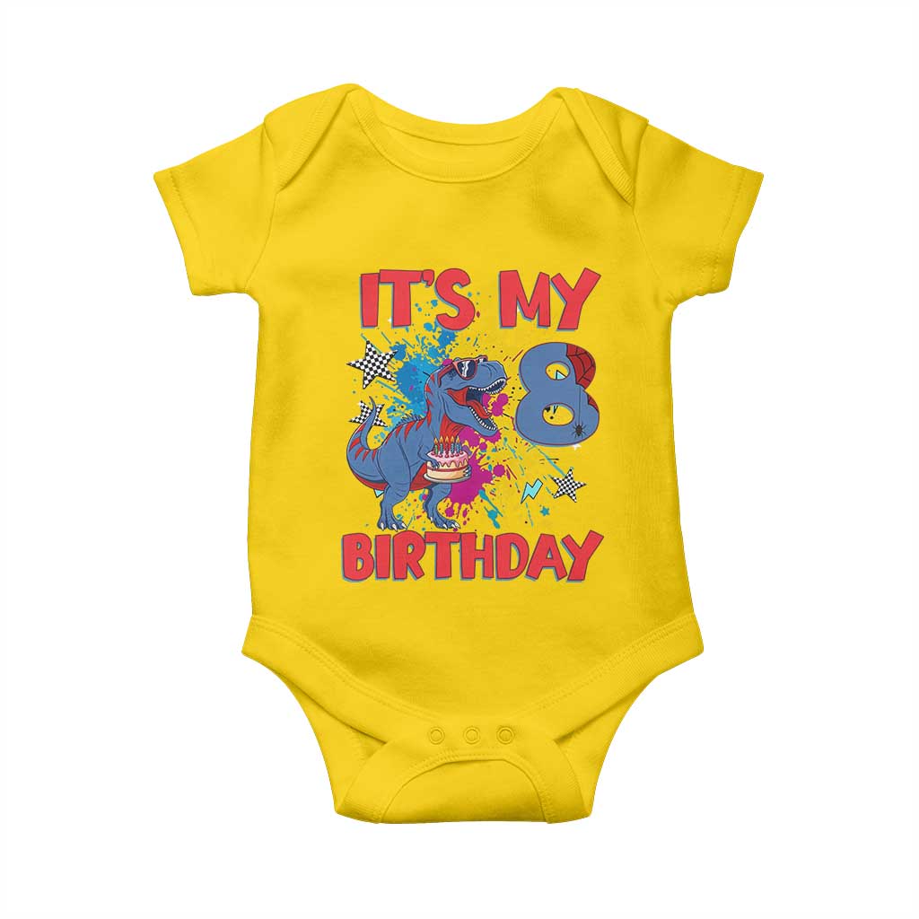 Dino Spider Its My 8th Birthday Baby Onesie Dinosaur Gift For Boys