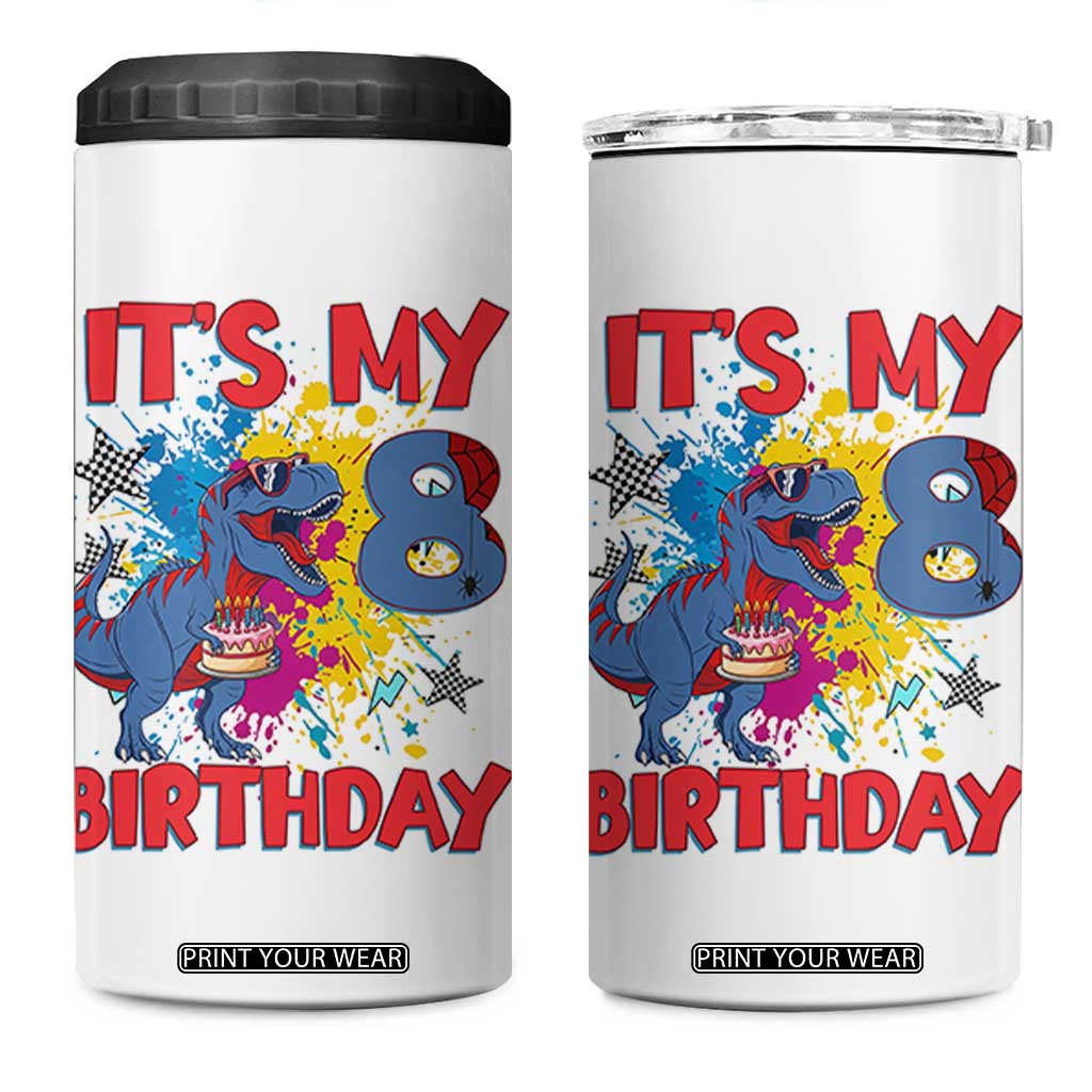 Dino Spider Its My 8th Birthday 4 in 1 Can Cooler Tumbler Dinosaur Gift For Boys TS12 One Size: 16 oz White Print Your Wear