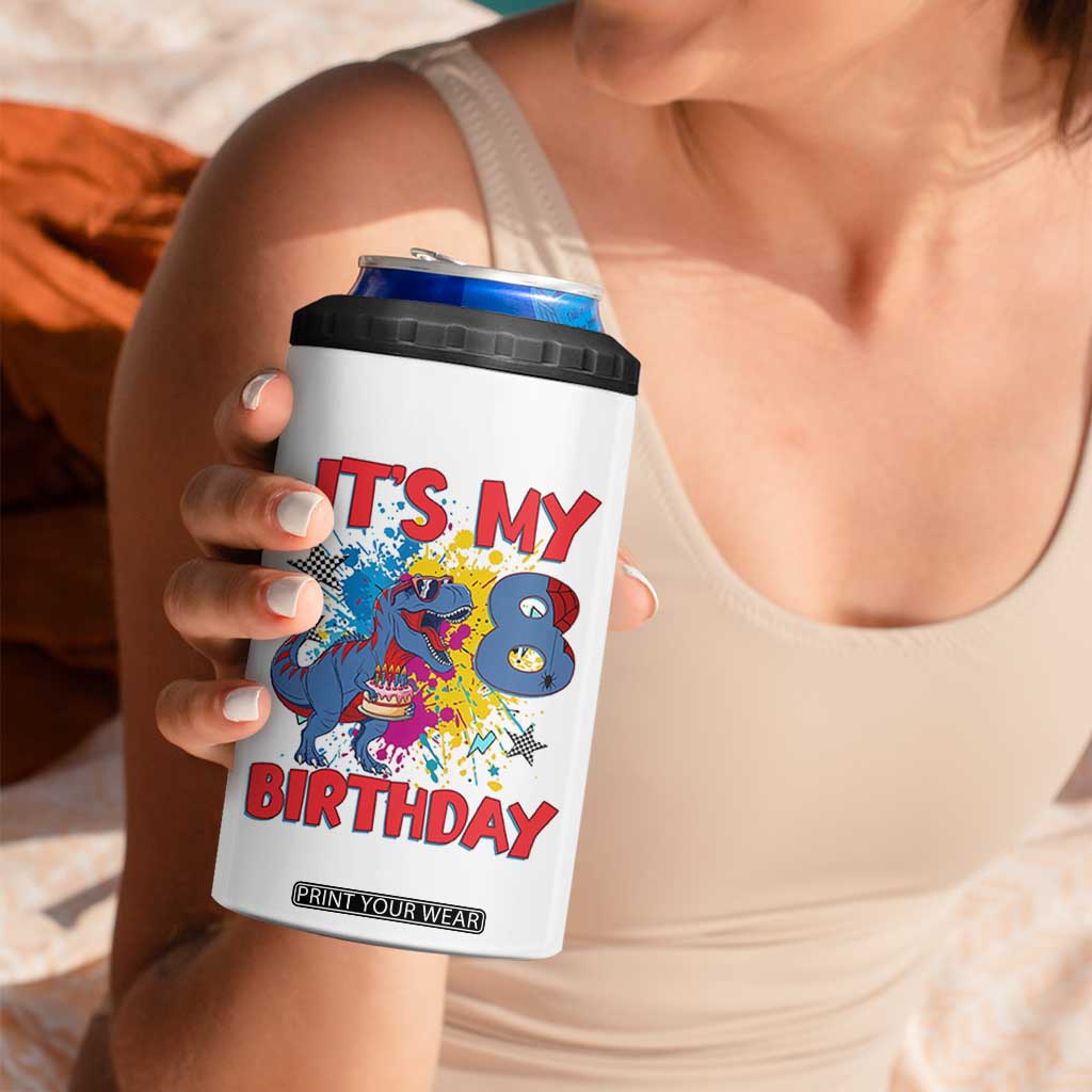 Dino Spider Its My 8th Birthday 4 in 1 Can Cooler Tumbler Dinosaur Gift For Boys TS12 Print Your Wear