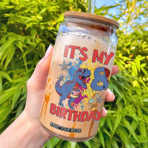 Dino Spider Its My 8th Birthday Glass Can Dinosaur Gift For Boys TS12 White Print Your Wear