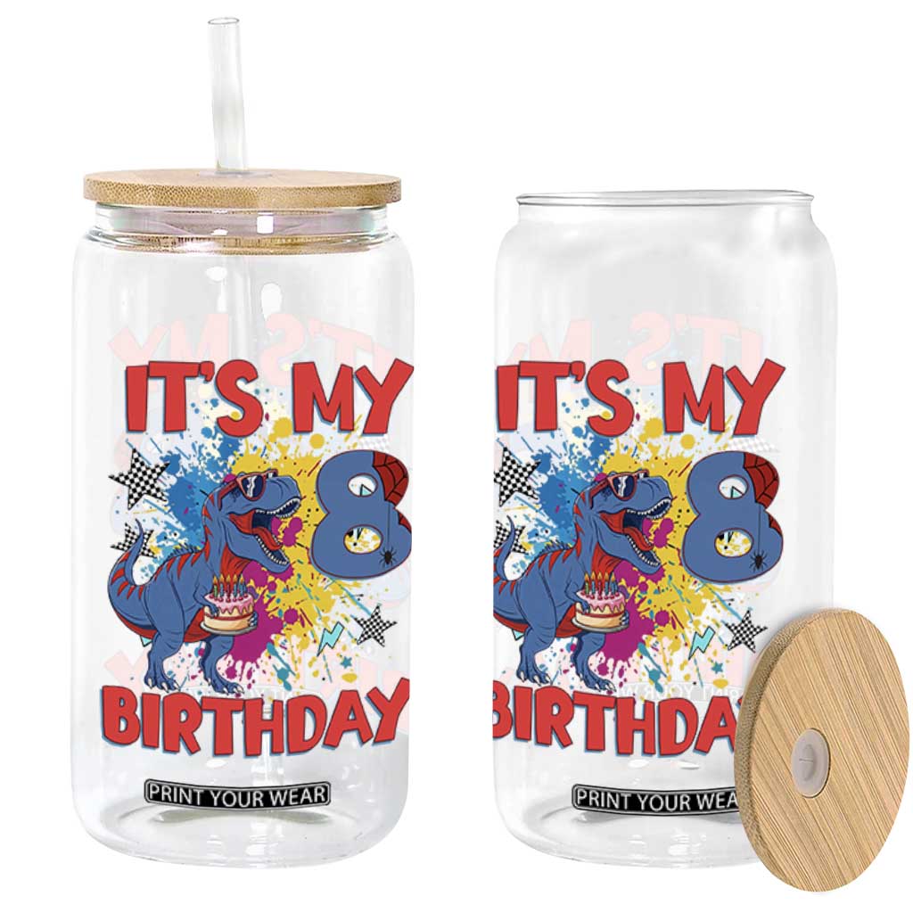 Dino Spider Its My 8th Birthday Glass Can Dinosaur Gift For Boys TS12 Print Your Wear