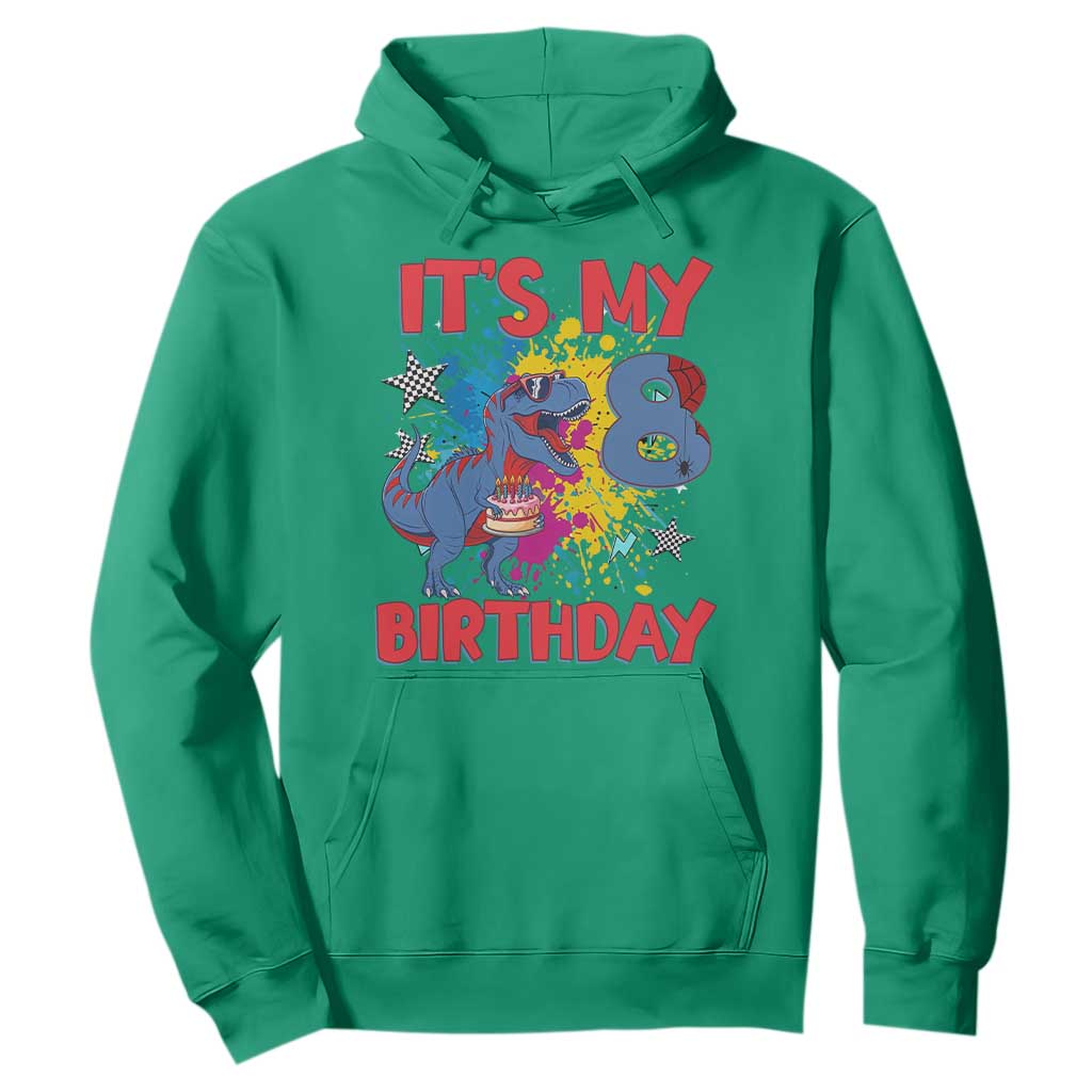 Dino Spider Its My 8th Birthday Hoodie Dinosaur Gift For Boys