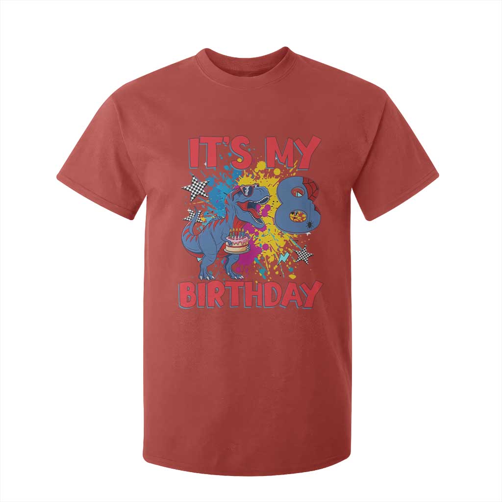 Dino Spider Its My 8th Birthday T Shirt For Kid Dinosaur Gift For Boys