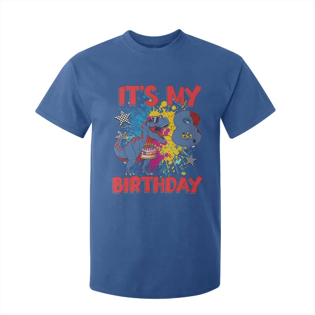 Dino Spider Its My 8th Birthday T Shirt For Kid Dinosaur Gift For Boys TS12 Royal Blue Print Your Wear