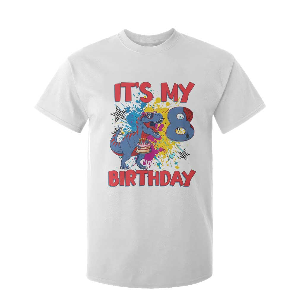 Dino Spider Its My 8th Birthday T Shirt For Kid Dinosaur Gift For Boys