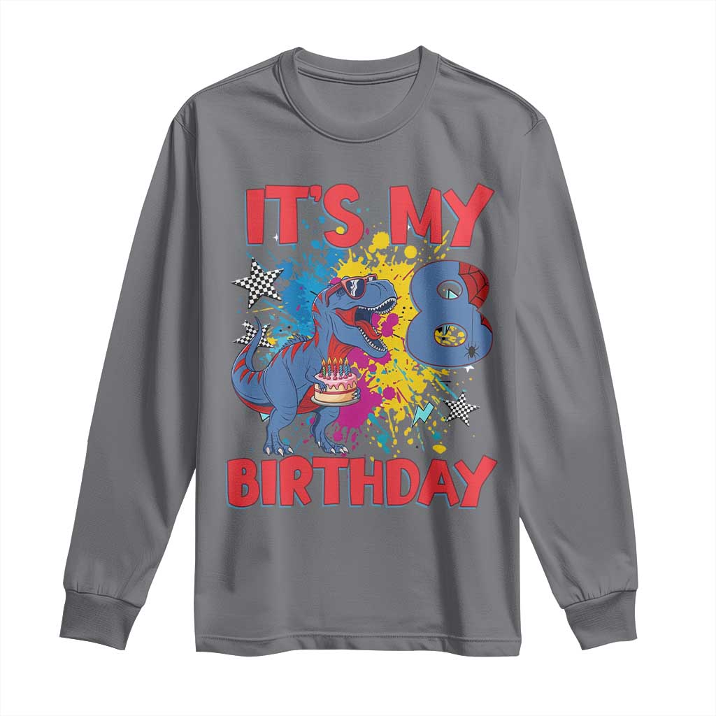 Dino Spider Its My 8th Birthday Long Sleeve Shirt Dinosaur Gift For Boys
