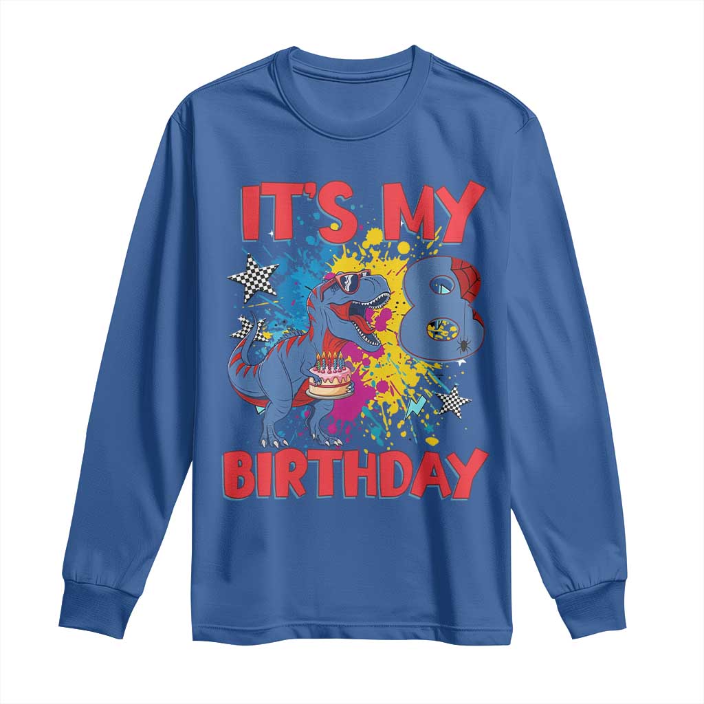 Dino Spider Its My 8th Birthday Long Sleeve Shirt Dinosaur Gift For Boys