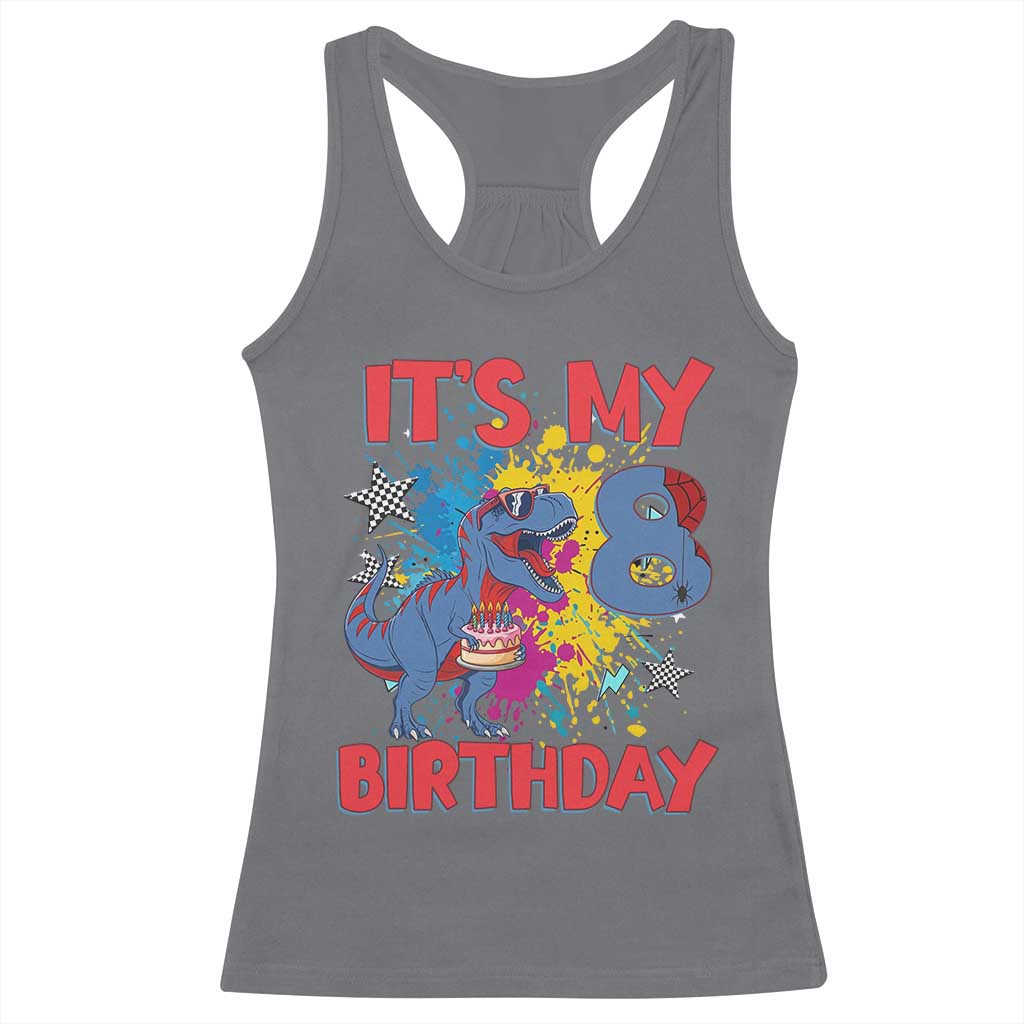 Dino Spider Its My 8th Birthday Racerback Tank Top Dinosaur Gift For Boys