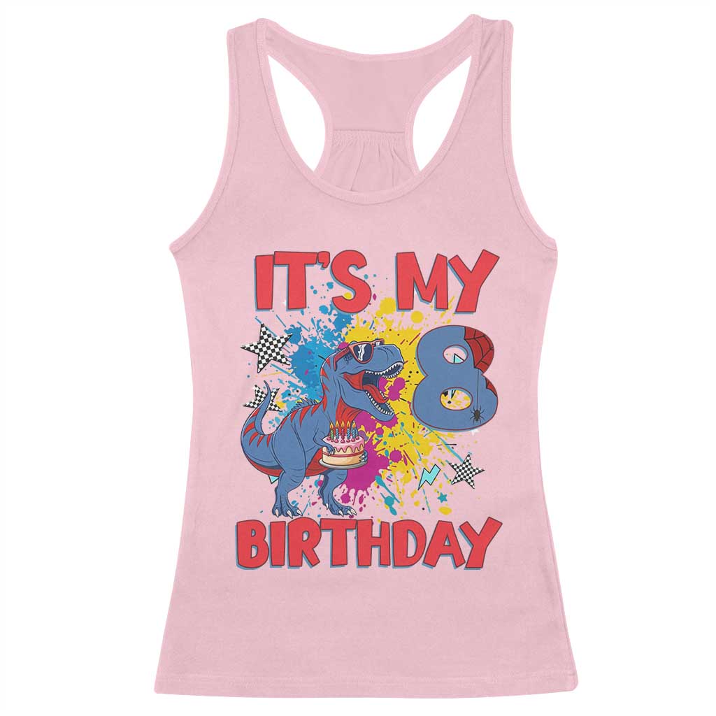 Dino Spider Its My 8th Birthday Racerback Tank Top Dinosaur Gift For Boys