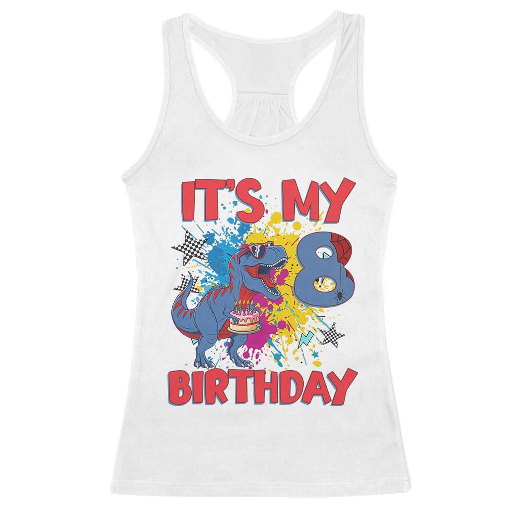 Dino Spider Its My 8th Birthday Racerback Tank Top Dinosaur Gift For Boys