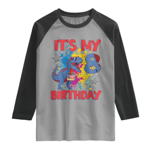 Dino Spider Its My 8th Birthday Raglan Shirt Dinosaur Gift For Boys