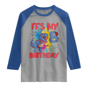 Dino Spider Its My 8th Birthday Raglan Shirt Dinosaur Gift For Boys