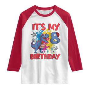 Dino Spider Its My 8th Birthday Raglan Shirt Dinosaur Gift For Boys