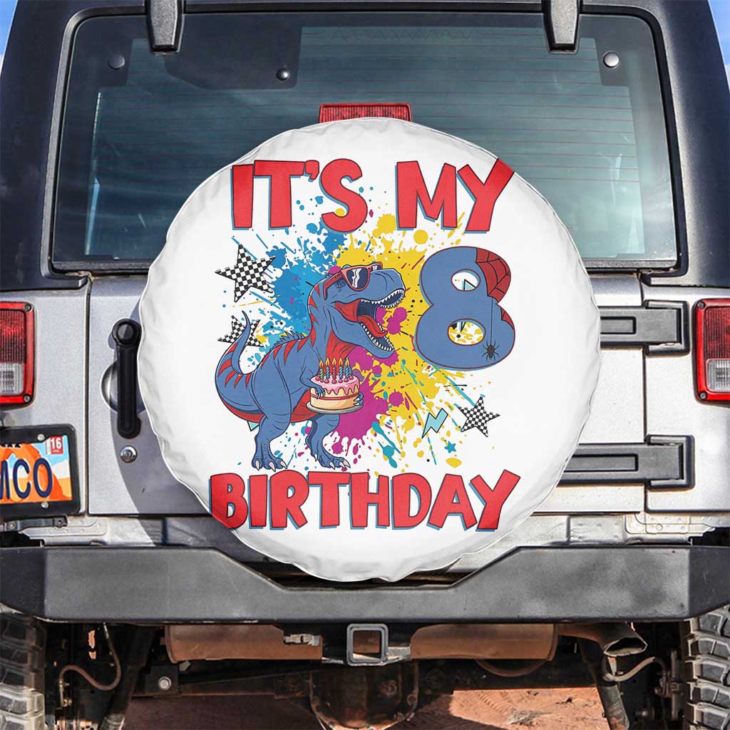 Dino Spider Its My 8th Birthday Spare Tire Cover Dinosaur Gift For Boys TS12 No hole White Print Your Wear