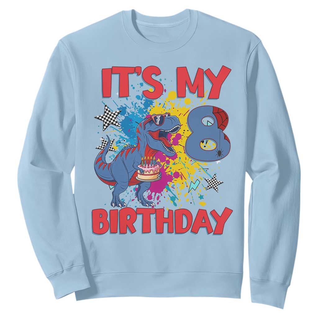 Dino Spider Its My 8th Birthday Sweatshirt Dinosaur Gift For Boys