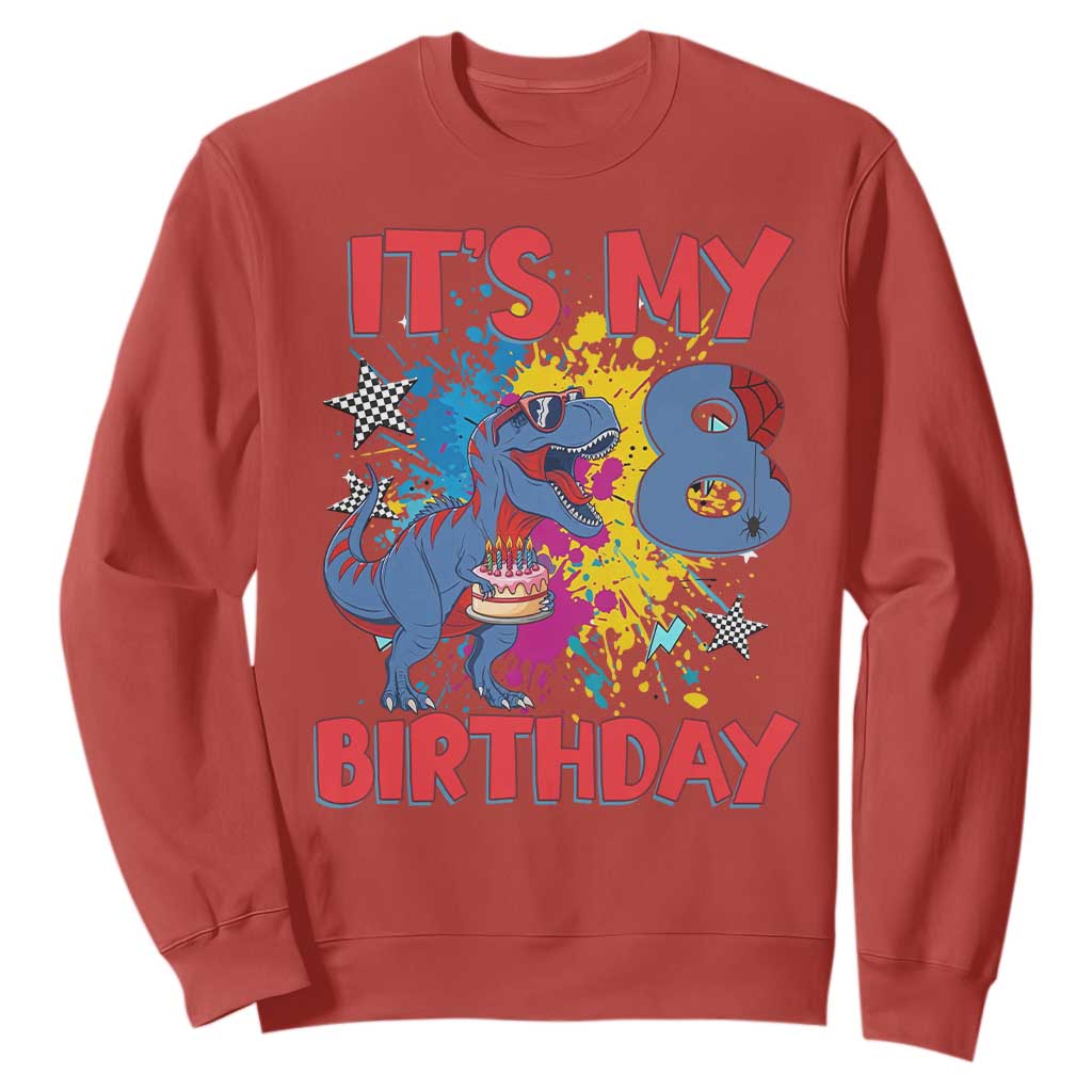 Dino Spider Its My 8th Birthday Sweatshirt Dinosaur Gift For Boys
