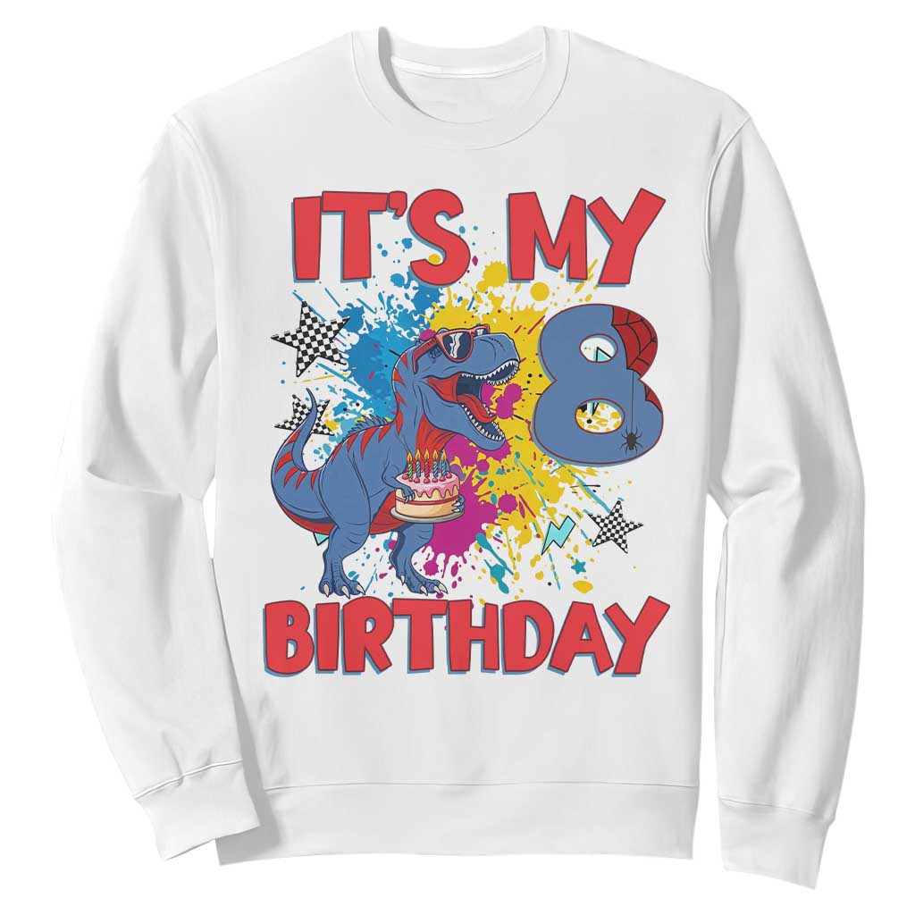 Dino Spider Its My 8th Birthday Sweatshirt Dinosaur Gift For Boys