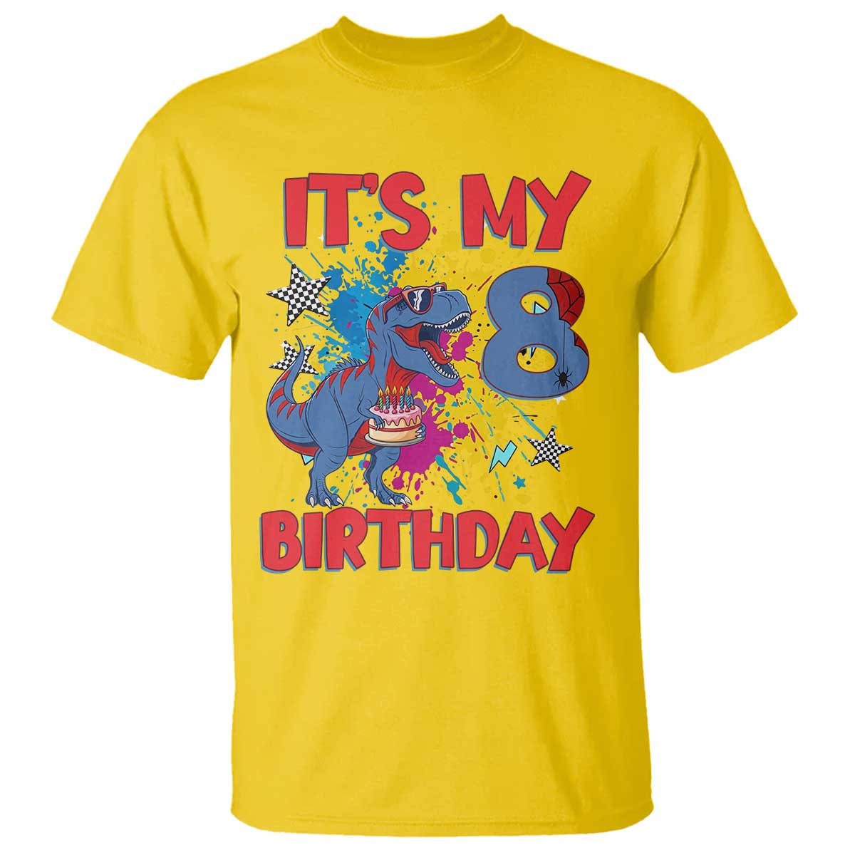 Dino Spider Its My 8th Birthday T Shirt Dinosaur Gift For Boys