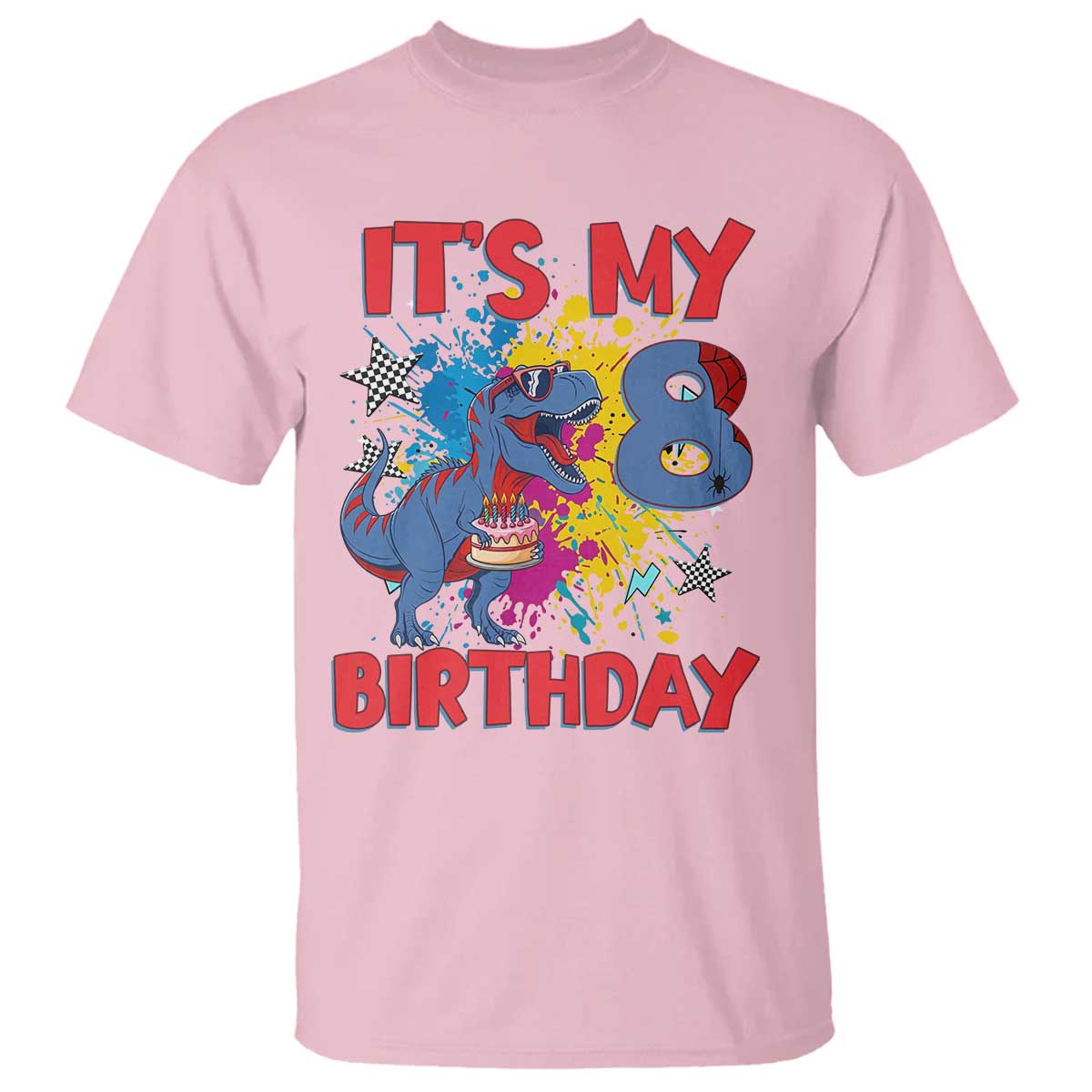 Dino Spider Its My 8th Birthday T Shirt Dinosaur Gift For Boys