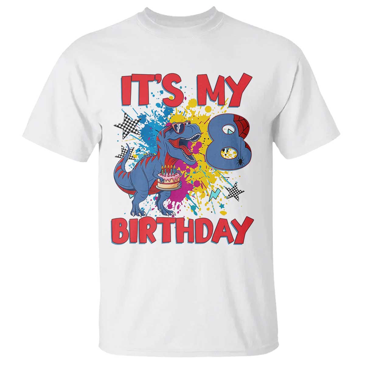Dino Spider Its My 8th Birthday T Shirt Dinosaur Gift For Boys