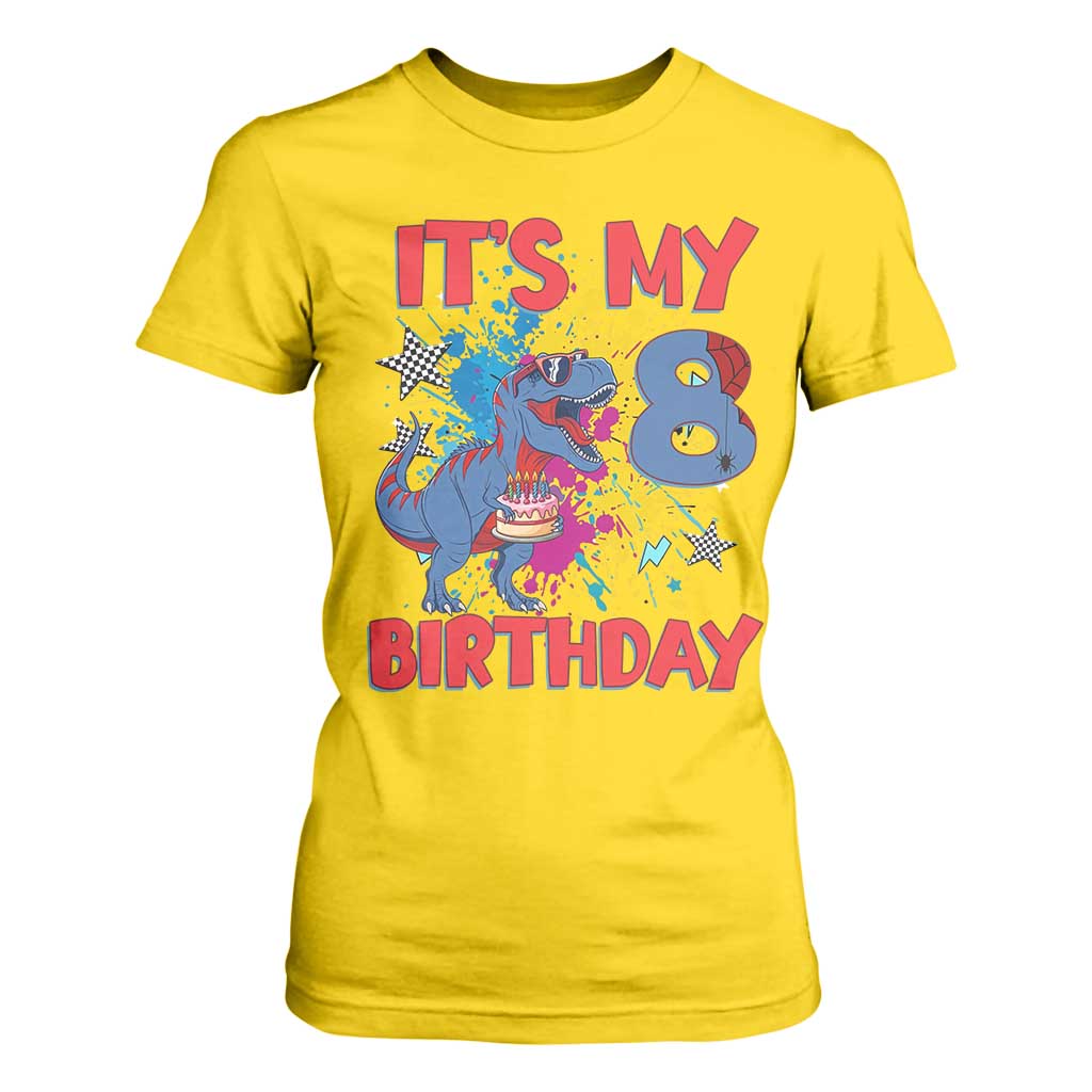 Dino Spider Its My 8th Birthday T Shirt For Women Dinosaur Gift For Boys