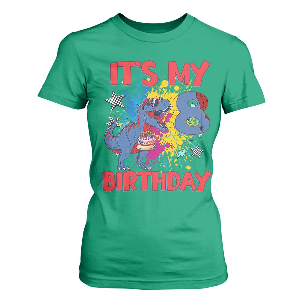 Dino Spider Its My 8th Birthday T Shirt For Women Dinosaur Gift For Boys