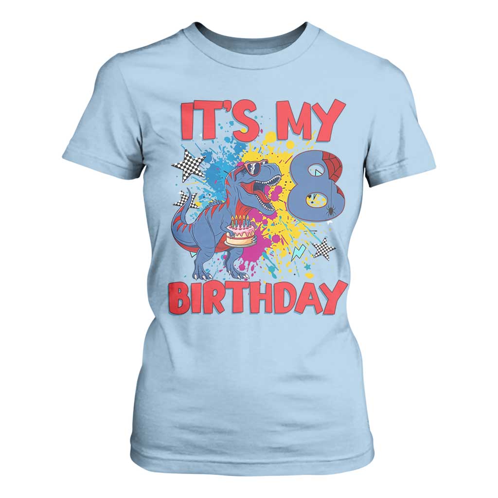 Dino Spider Its My 8th Birthday T Shirt For Women Dinosaur Gift For Boys