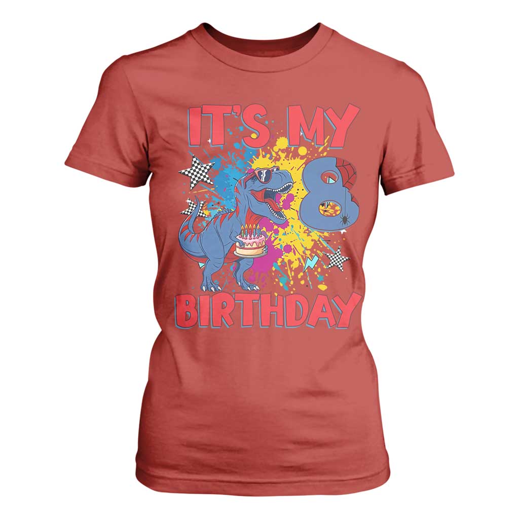 Dino Spider Its My 8th Birthday T Shirt For Women Dinosaur Gift For Boys