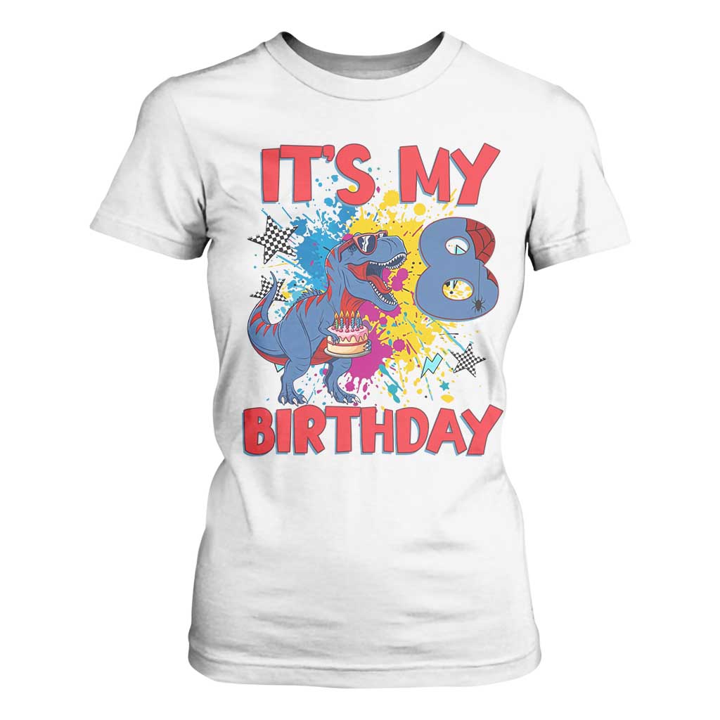 Dino Spider Its My 8th Birthday T Shirt For Women Dinosaur Gift For Boys