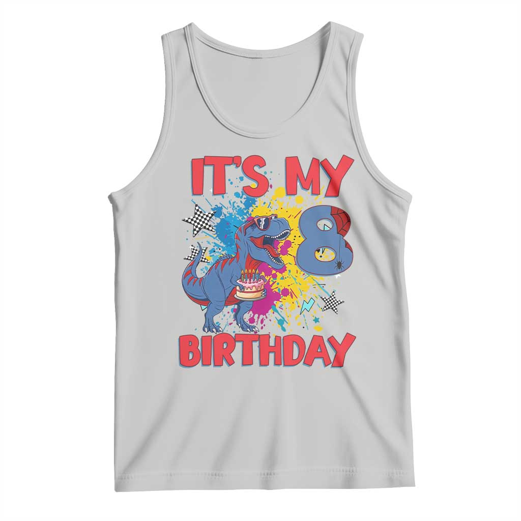 Dino Spider Its My 8th Birthday Tank Top Dinosaur Gift For Boys