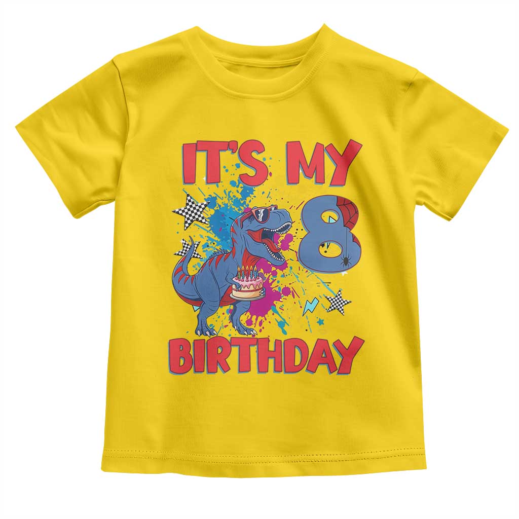 Dino Spider Its My 8th Birthday Toddler T Shirt Dinosaur Gift For Boys