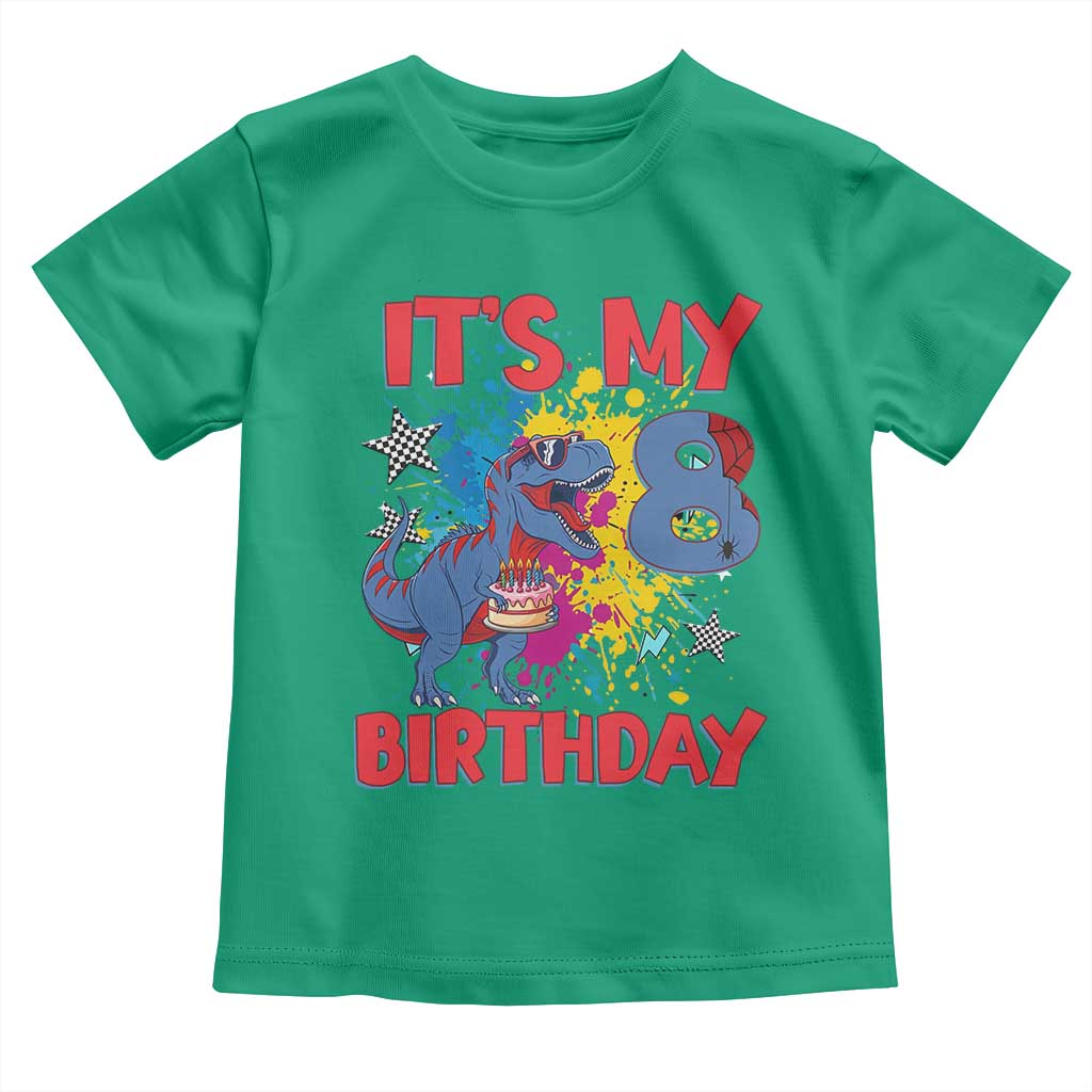 Dino Spider Its My 8th Birthday Toddler T Shirt Dinosaur Gift For Boys