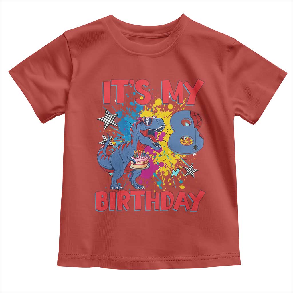 Dino Spider Its My 8th Birthday Toddler T Shirt Dinosaur Gift For Boys
