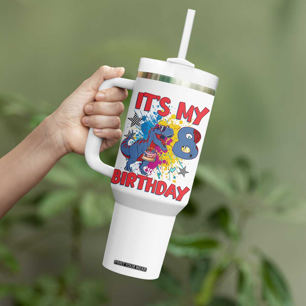 Dino Spider Its My 8th Birthday Tumbler With Handle Dinosaur Gift For Boys TS12 Print Your Wear