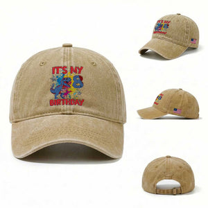 Dino Spider Its My 8th Birthday Washed Cotton Baseball Cap Dinosaur Gift For Boys