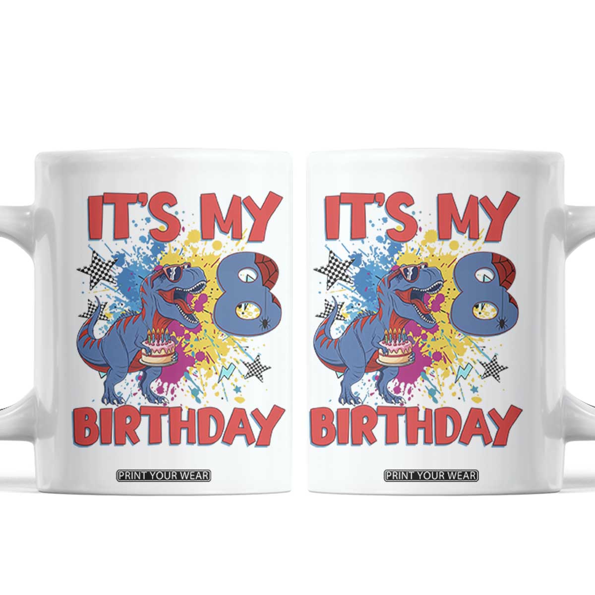 Dino Spider Its My 8th Birthday Coffee Mug Dinosaur Gift For Boys TS12 White Print Your Wear