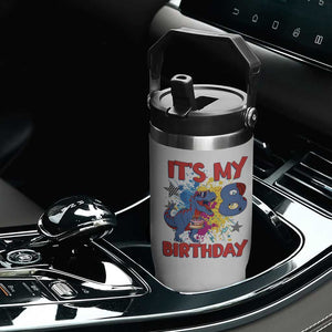 Dino Spider Its My 8th Birthday Flip Straw Tumbler Dinosaur Gift For Boys TS12 Print Your Wear