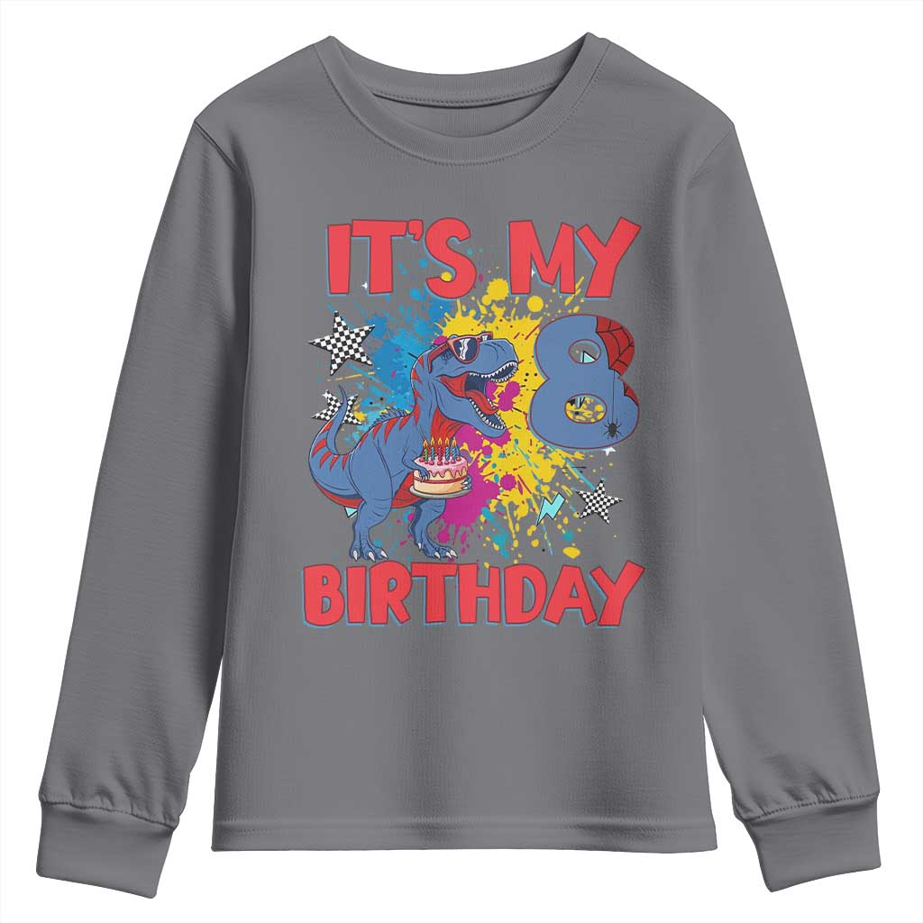 Dino Spider Its My 8th Birthday Youth Sweatshirt Dinosaur Gift For Boys