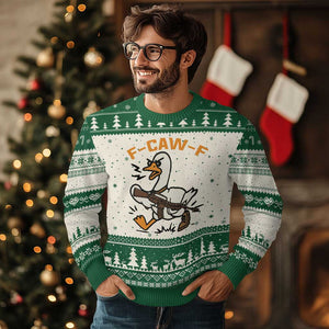 F Caw F Goose With Gun Ugly Christmas Sweater Funny Rebellious Gift - Print Your Wear