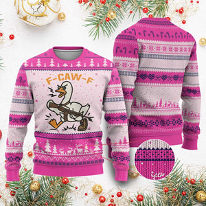F Caw F Goose With Gun Ugly Christmas Sweater Funny Rebellious Gift - Print Your Wear