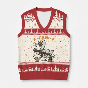 F Caw F Goose With Gun V-Neck Knit Sweater Vest Funny Rebellious Gift TS12 Beige Red Print Your Wear