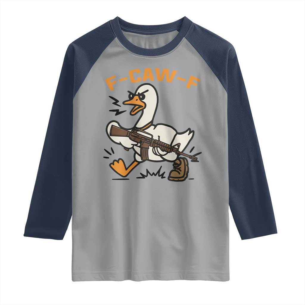 F Caw F Goose With Gun Raglan Shirt Funny Rebellious Gift TS12 Sport Gray Navy Print Your Wear